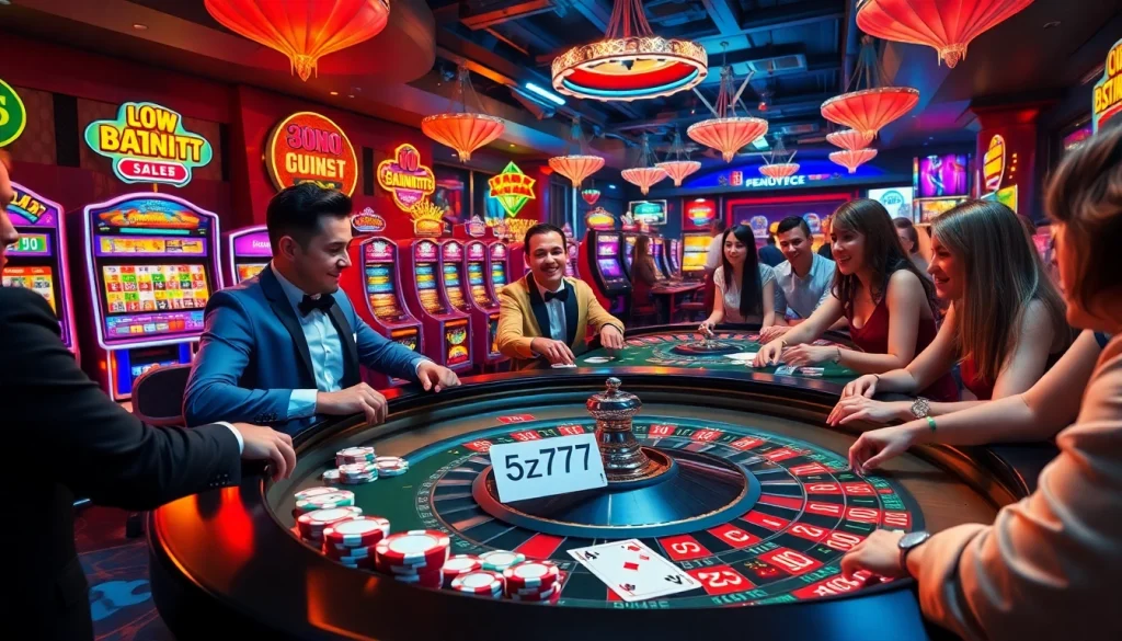 Players experiencing the thrill of casino games at a roulette table, featuring 5z777 betting slip.